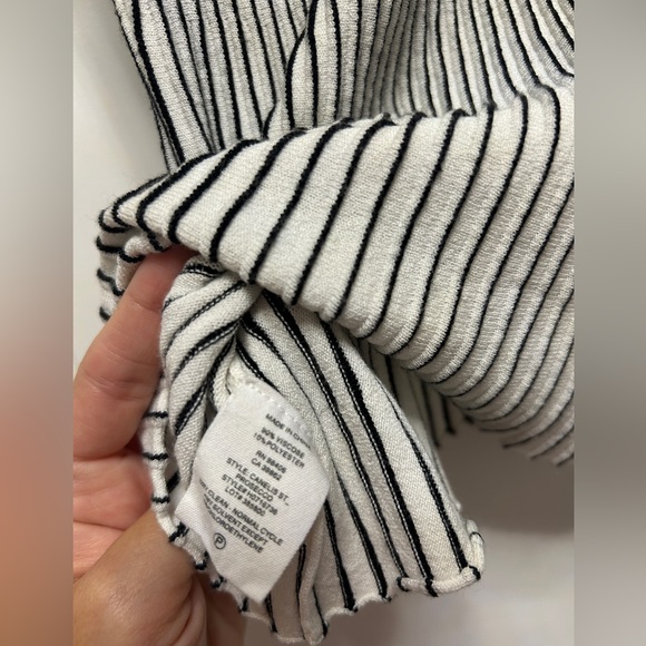 Theory Canelis Knit Striped Peplum Tank in Black/White - Picture 5 of 6